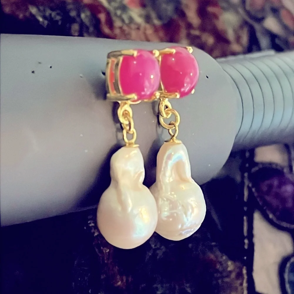 Star Ruby Baroque Pearl 14KGP Earrings